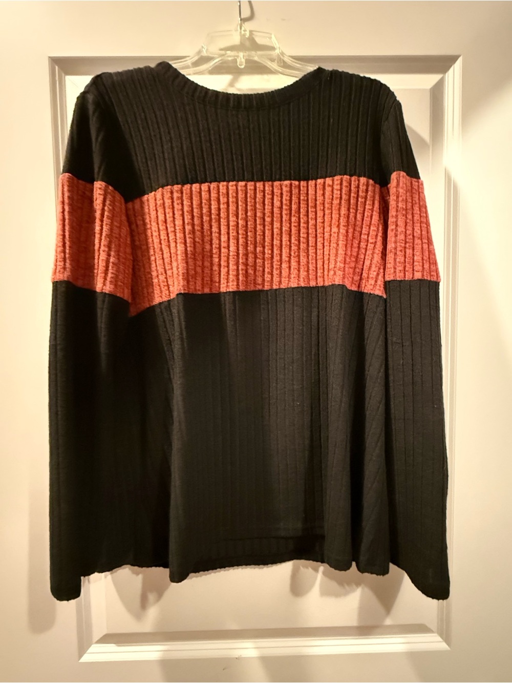 Men's Ribbed Black Sweater with Rust Stripe